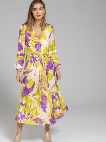 Vestido Cetim Abstrato C/ Nó