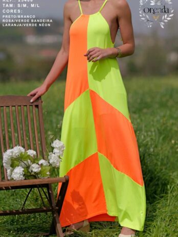 Vestido Dupla Cor Alça Fina