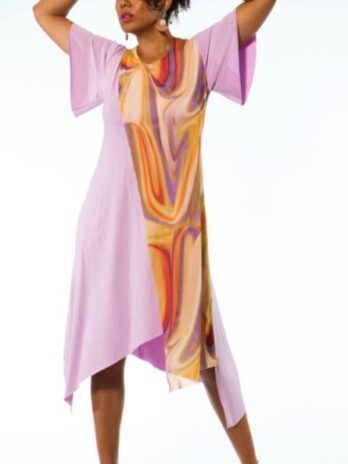 Vestido Manga Curta C/ Sobreposição Tule