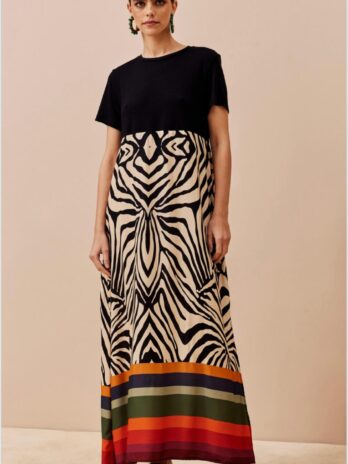 Vestido Duplo Tecido Manga Curta