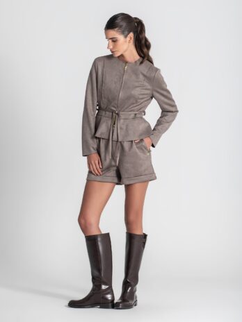 Casaco Curto C/ Cinto Pele De Pêssego