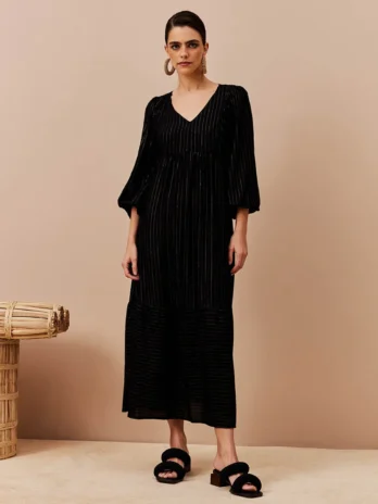 Vestido Manga Ampla C/ Fio Lurex