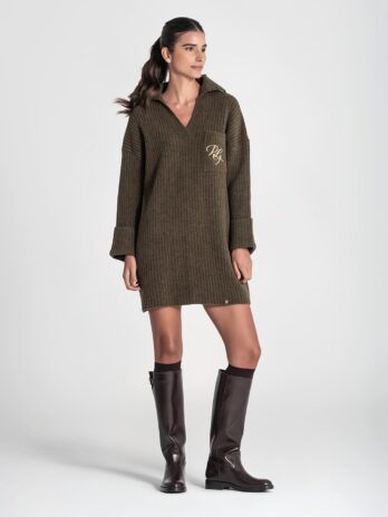 Vestido Canelado C/ Bordado Bolso