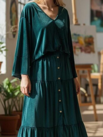 Saia Veludo Comprida C/ Botões