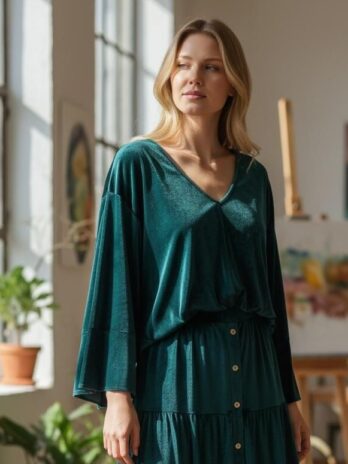 Camisola Veludo Decote V Oversize
