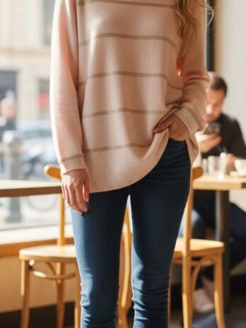 Camisola Decote Barco Riscas Lurex