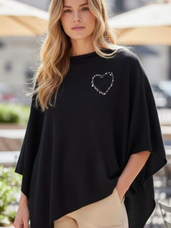 Poncho C/ Coração Perolas / Lantejoulas