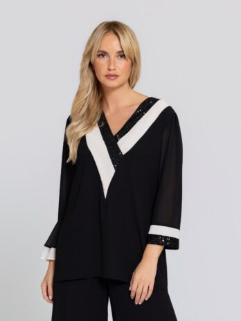 Blusa Crepe Bicolor C/ Lantejoulas