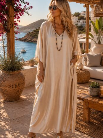 Kaftan Cetim Decote V