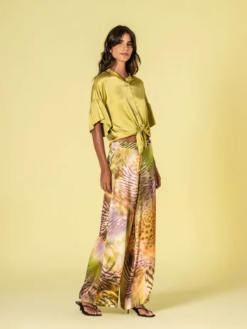 Calças Largas C/ Estampado Tropical