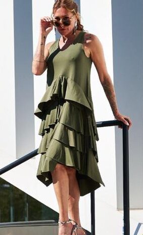 Vestido Licra Fria C/ Folhos Alça Larga