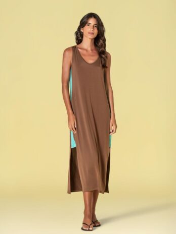 Vestido Licra Fria Dupla Cor Barras Laterais