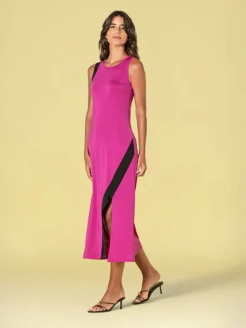 Vestido Licra Fria Dupla Cor C/ Abertura
