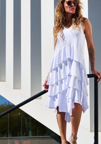Vestido Licra Fria C/ Folhos Alça Larga