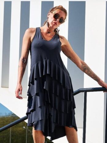 Vestido Licra Fria C/ Folhos Alça Larga