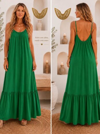 Vestido Licra Fria Alça Fina C/ Folho Baixo