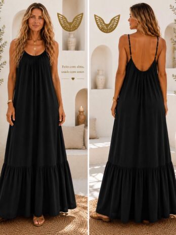 Vestido Licra Fria Alça Fina C/ Folho Baixo