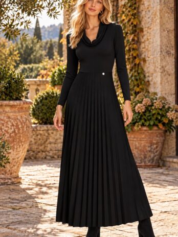 Vestido Plissado C/ Gola Caída