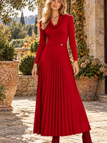 Vestido Plissado C/ Gola Caída