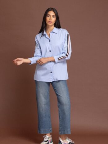 Camisa C/ Botões Strass C/ Nastro Tricolor